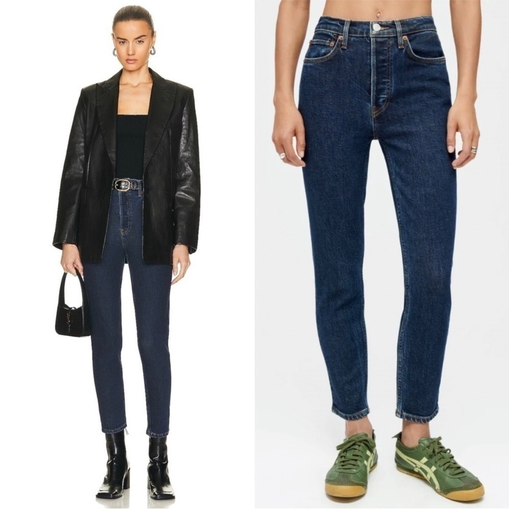 NWT RE/DONE 90s High Waist Dark Wash Denim Straightโ Leg Ankle Cropped Jeans 25